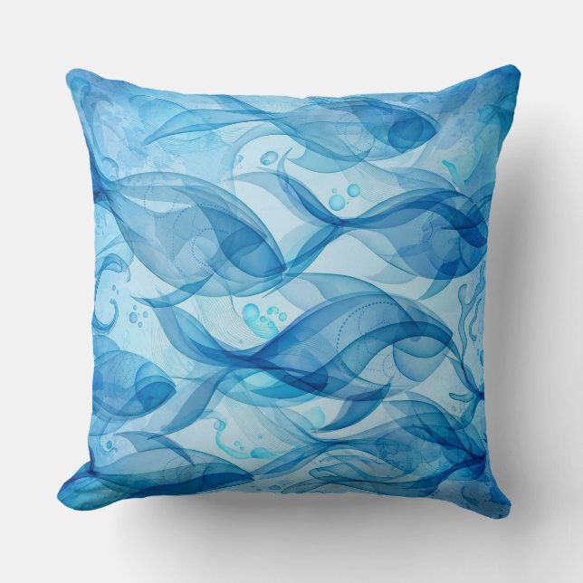 Blue Fish Flowing Abstract Harmonious Throw Pillow (Front)
