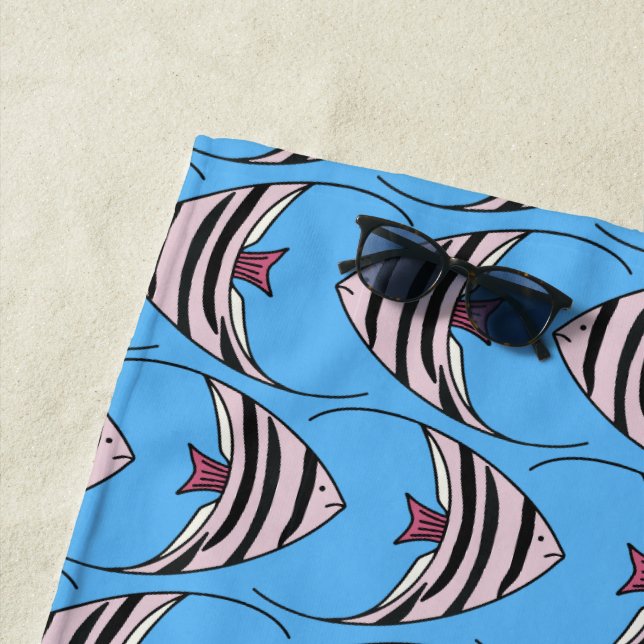 Blue Fish kids pattern Beach Towel (In Situ)