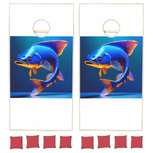 Blue Fish Logo Cornhole Set – Ocean Theme Outdoor 