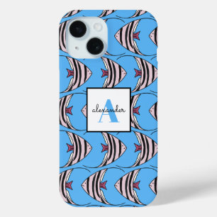 Blue Fish Monogram iPhone 15 Case