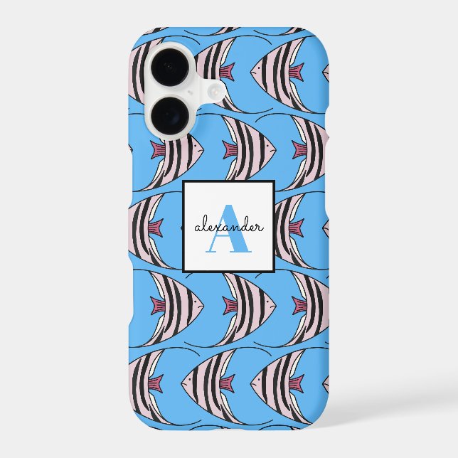 Blue Fish Monogram Case-Mate iPhone Case (Back)