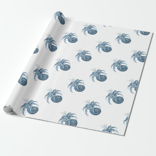 Blue fish nautical coastal ocean beach gifts wrapping paper