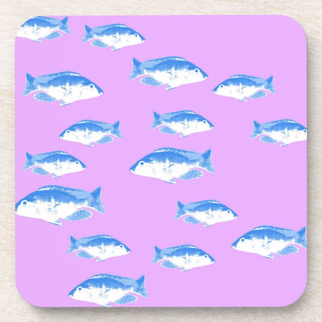 Blue fish on lilac beverage coaster (Front)