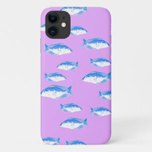Blue fish on lilac iPhone 11 case