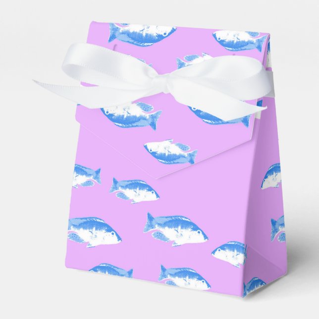 Blue fish on lilac favor boxes (Front Side)