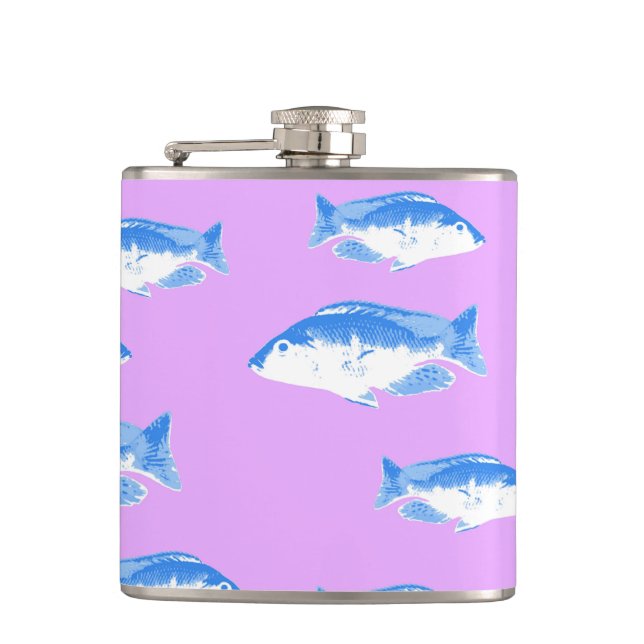 Blue fish on lilac flask (Front)