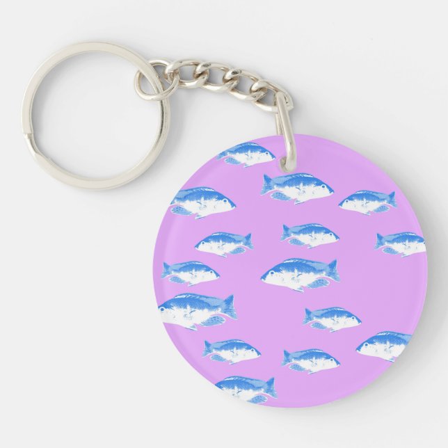Blue fish on lilac keychain (Front)