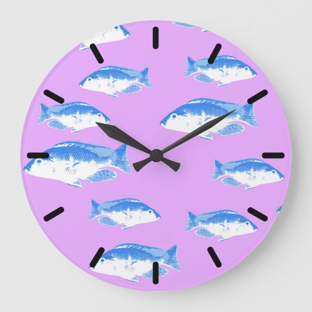 Blue fish on lilac large clock (Front)