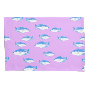 Blue fish on lilac pillow case