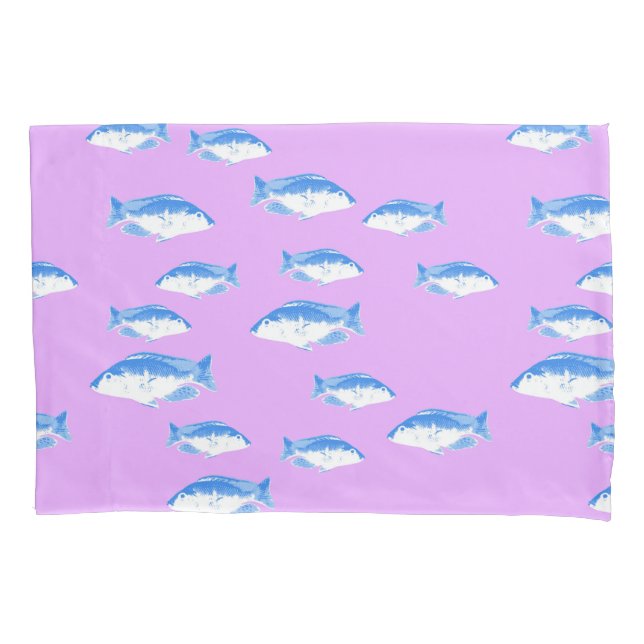 Blue fish on lilac pillow case (Front)