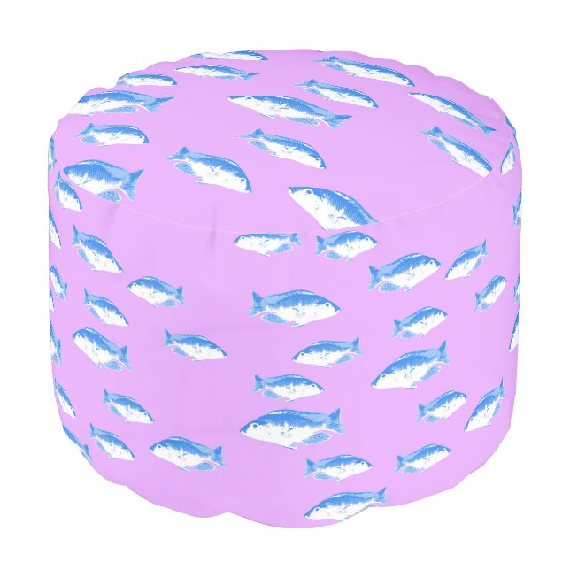 Blue fish on lilac pouf (Angled Front)