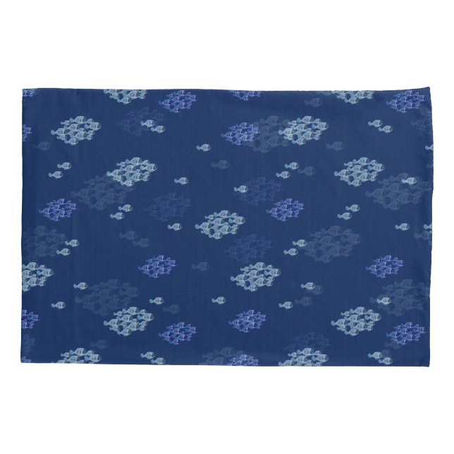 Blue fish on navy texture repeat design pillow case (Back)
