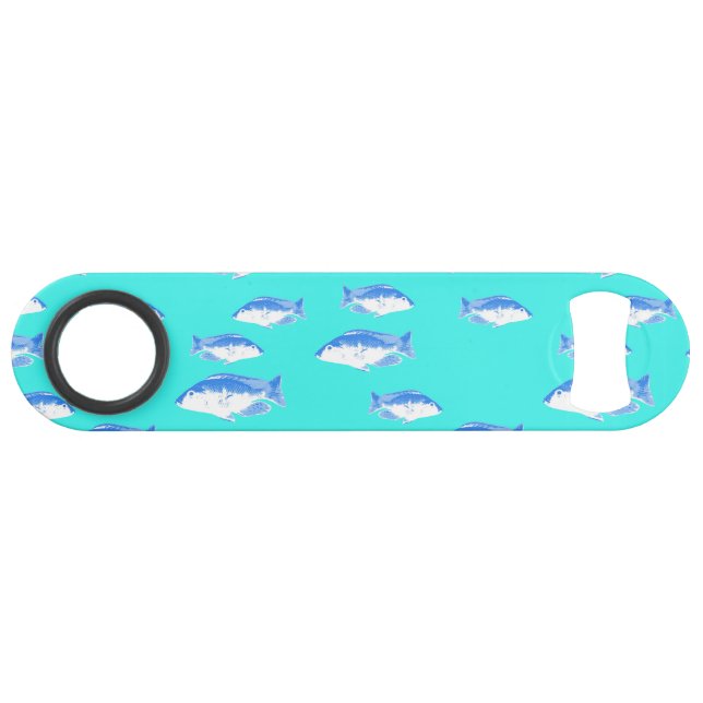 Blue fish on turquoise bar key (Back Horizontal)