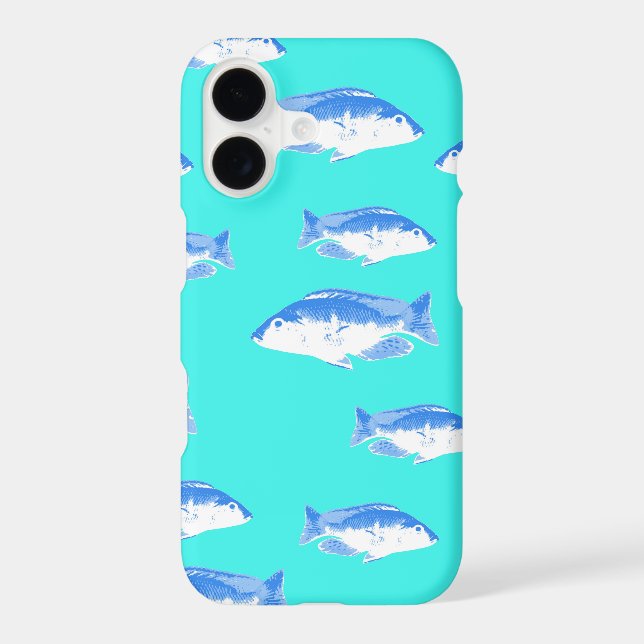Blue fish on turquoise Case-Mate iPhone case (Back)