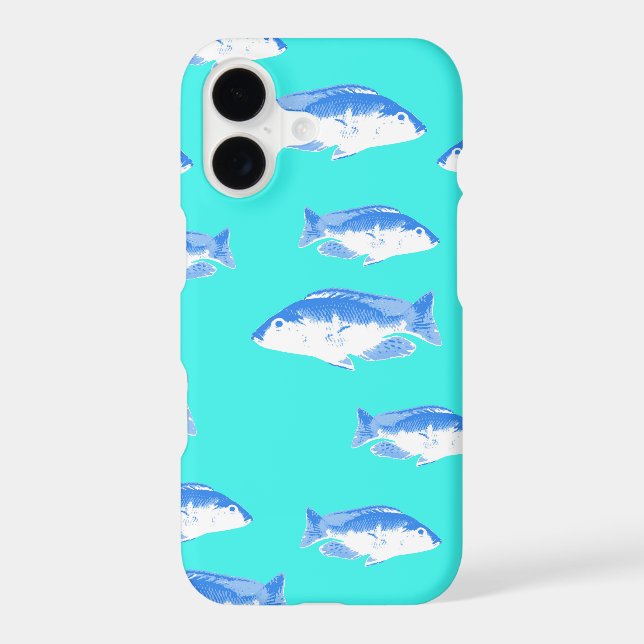 Blue fish on turquoise Case-Mate iPhone case (Back)