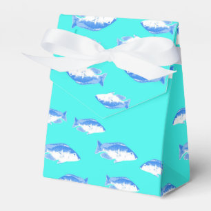 Blue fish on turquoise favor boxes