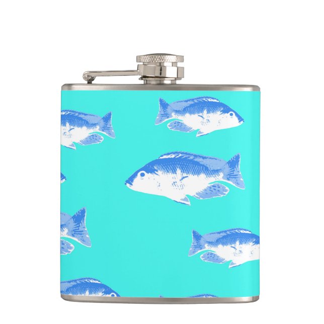 Blue fish on turquoise flask (Front)