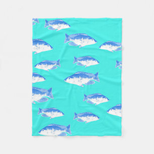 Blue fish on turquoise fleece blanket