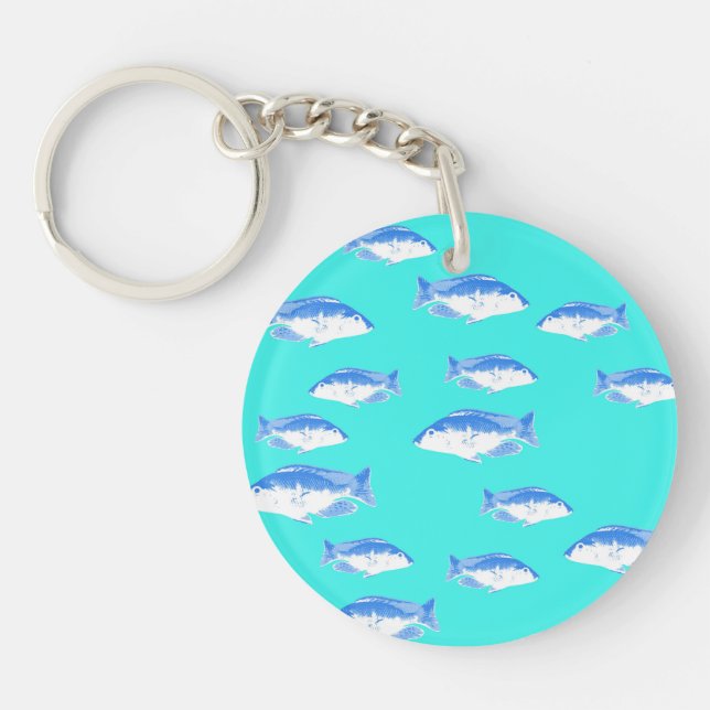 Blue fish on turquoise keychain (Front)