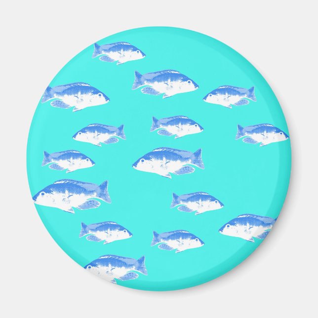 Blue fish on turquoise magnet (Front)