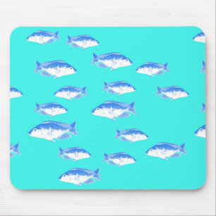 Blue fish on turquoise mouse pad