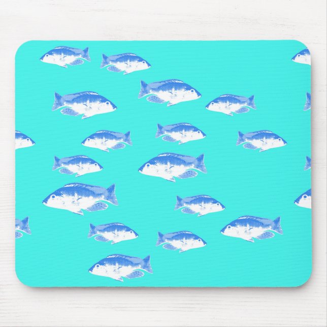Blue fish on turquoise mouse pad (Front)