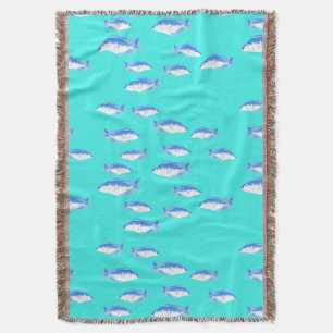 Blue fish on turquoise throw blanket