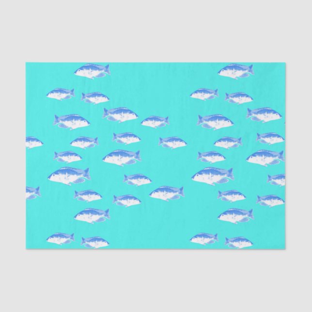 Blue fish on turquoise tissue paper (Front)