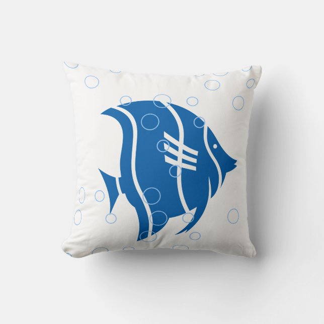 blue fish  on  white  PILLOW (Front)