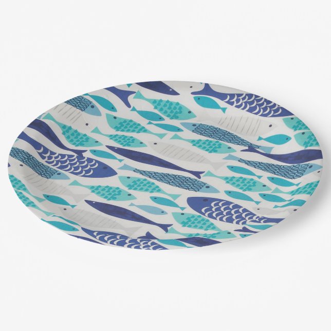 Blue Fish Paper Plates (Angled)