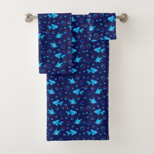 blue fish pattern bath towel set