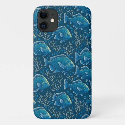 Blue Fish Pattern iPhone 11 Case