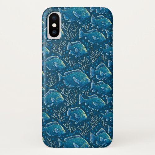 Blue Fish Pattern iPhone X Case