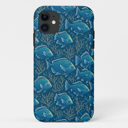 Blue Fish Pattern iPhone 11 Case