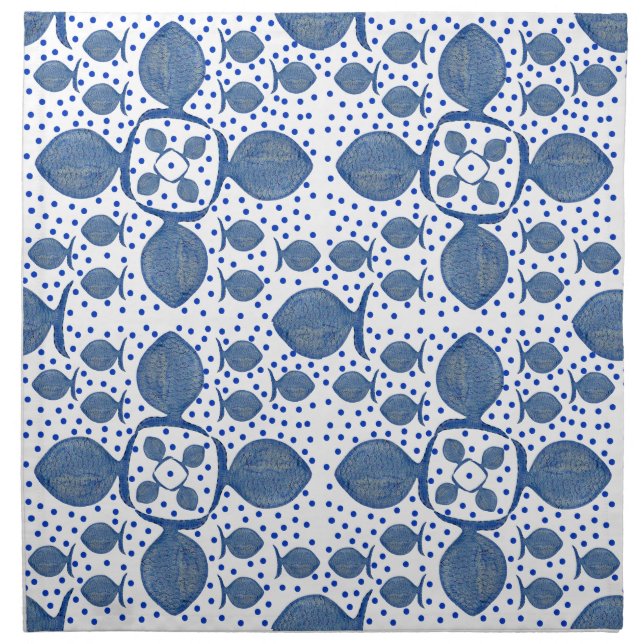 Blue Fish Pattern Dinner Napkins  (Front)