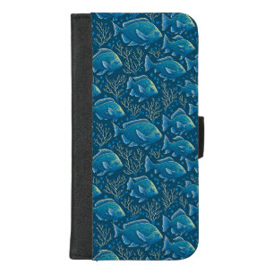 Blue Fish Pattern iPhone 8/7 Plus Wallet Case