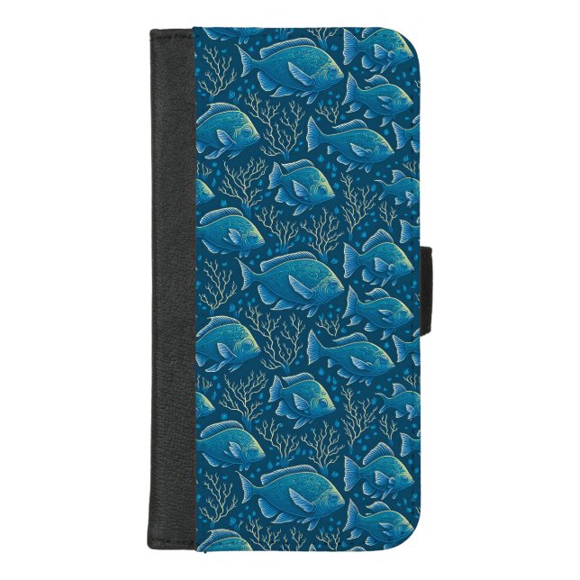 Blue Fish Pattern iPhone Wallet Case (Front)