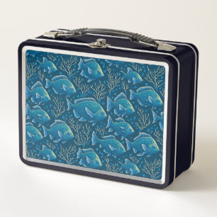 Blue Fish Pattern Metal Lunch Box