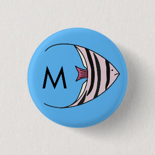 Blue fish pattern monogram button
