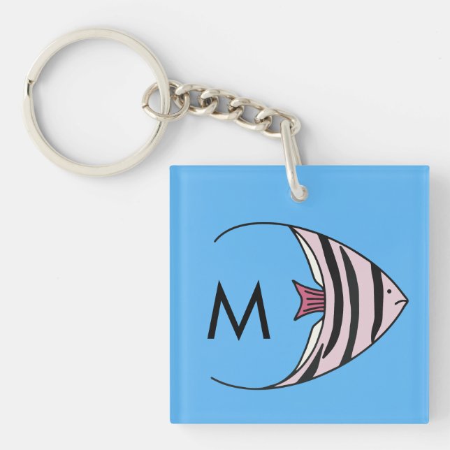 Blue fish pattern monogram keychain (Front)