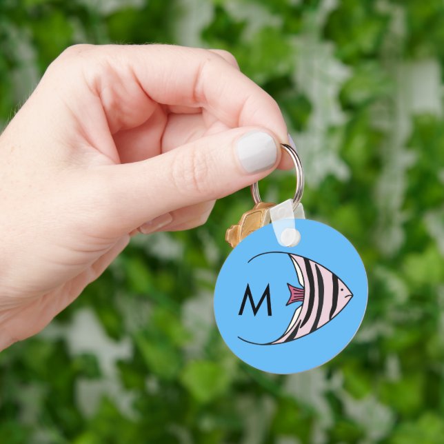 Blue fish pattern monogram keychain (Hand)
