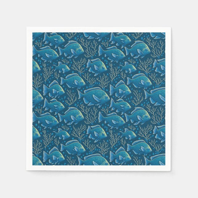Blue Fish Pattern Napkins (Front)