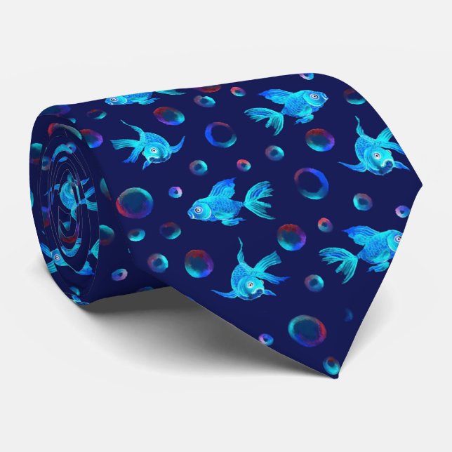 blue fish pattern neck tie (Rolled)