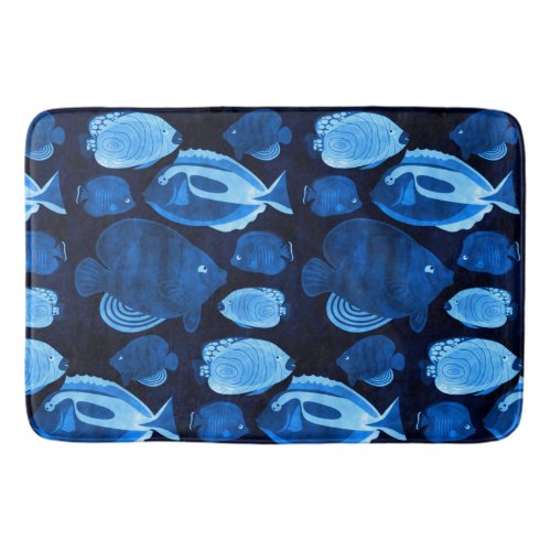 Blue Fish Pattern Ocean Marine Life Deep Blue Seas Bath Mat