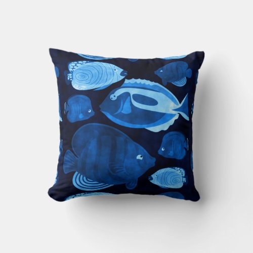 Blue Fish Pattern Ocean Marine Life Throw Pillow