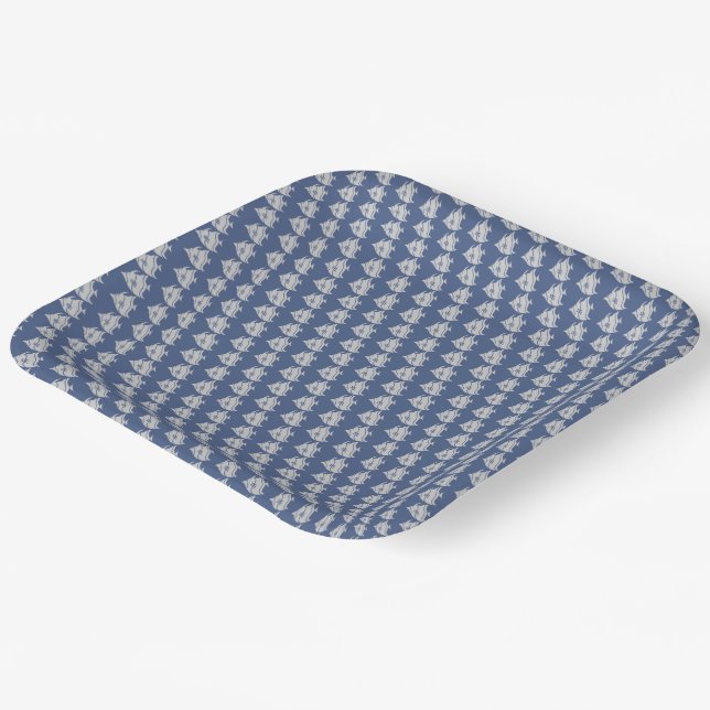 Blue Fish Pattern Ocean Sea  Paper Plates (Angled)