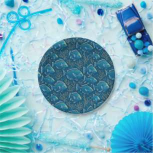 Blue Fish Pattern Paper Plates