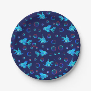 blue fish pattern paper plates