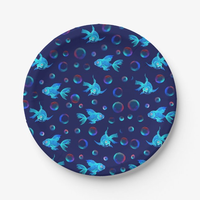 blue fish pattern paper plates (Front)