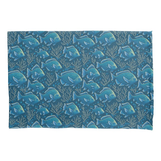 Blue Fish Pattern Pillow Case (Front)